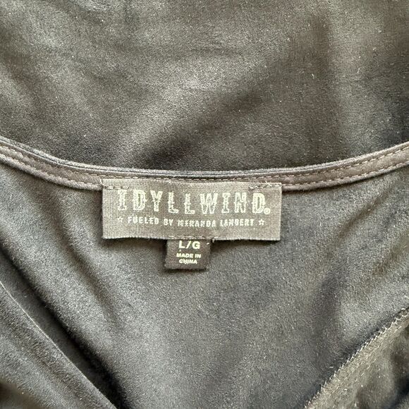 Idyllwind Lady Bird Black Fringe Faux Suede Mini Dress Size L Western Boho - Picture 5 of 10